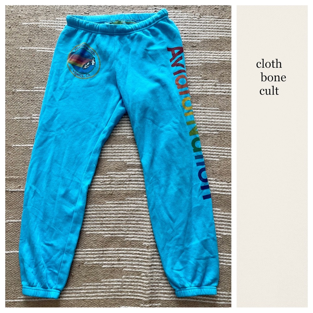AVIATOR NATION Turquoise Blue Sweatpants (Large)